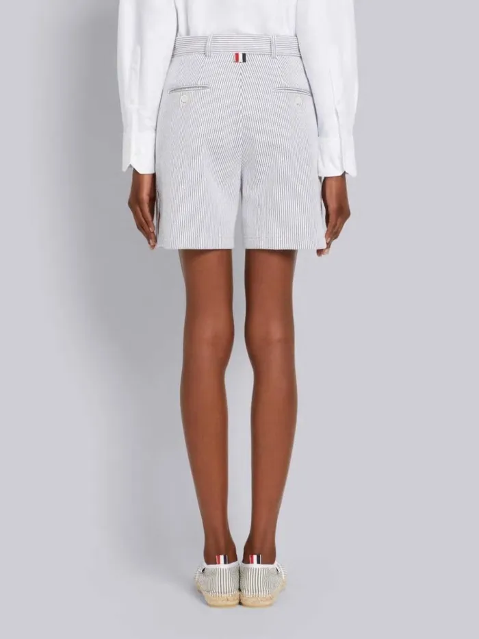Double Face Tech Seersucker High Waisted Side Vent Short Medium Grey Women Thom Browne Trousers