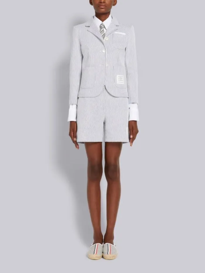 Double Face Tech Seersucker High Waisted Side Vent Short Medium Grey Women Thom Browne Trousers