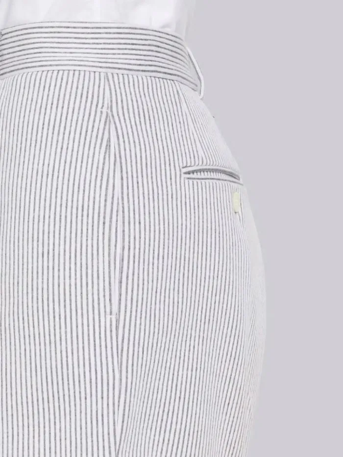 Double Face Tech Seersucker High Waisted Side Vent Short Medium Grey Women Thom Browne Trousers