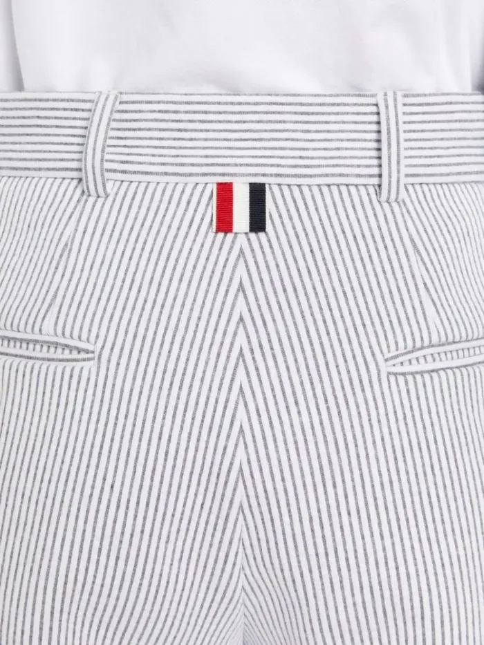 Double Face Tech Seersucker High Waisted Side Vent Short Medium Grey Women Thom Browne Trousers