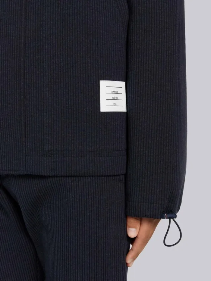 Double Face Tech Seersucker Snap Front Hooded Parka Navy Men Thom Browne Outerwear