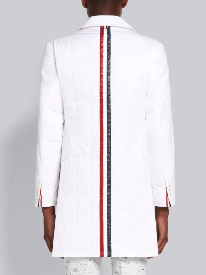 Down Filled Poly Twill Center Back Stripe Classic Chesterfield Overcoat White Men Thom Browne Outerwear