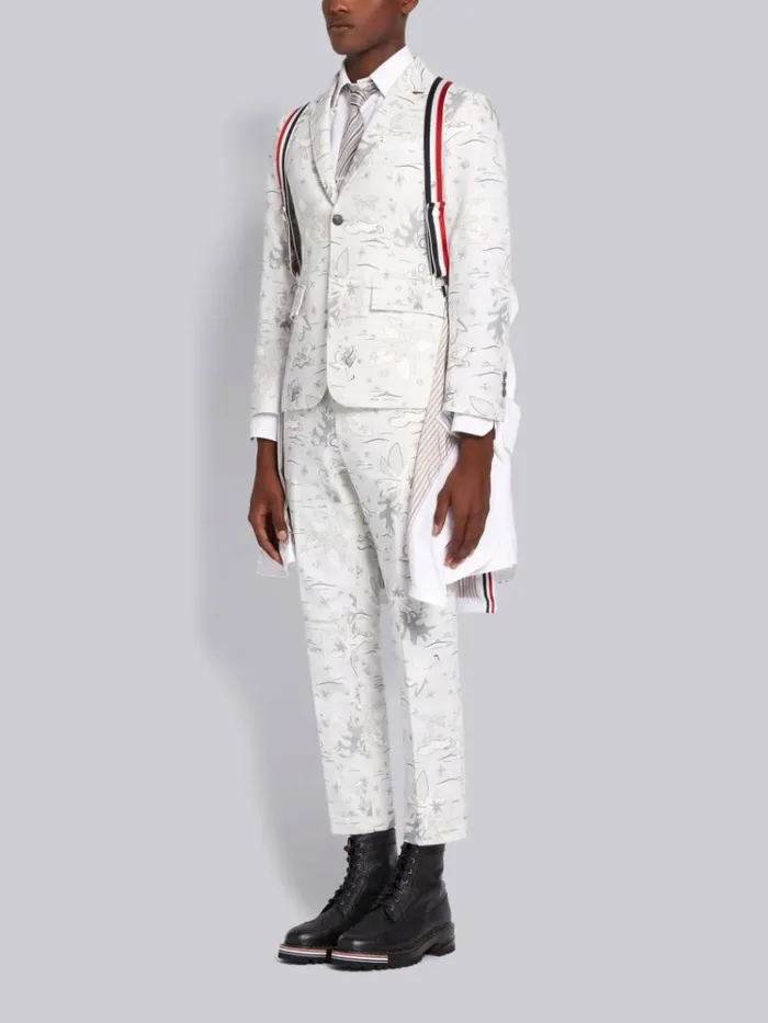 Down Filled Poly Twill Center Back Stripe Classic Chesterfield Overcoat White Men Thom Browne Outerwear