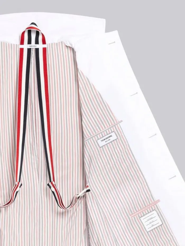Down Filled Poly Twill Center Back Stripe Classic Chesterfield Overcoat White Men Thom Browne Outerwear