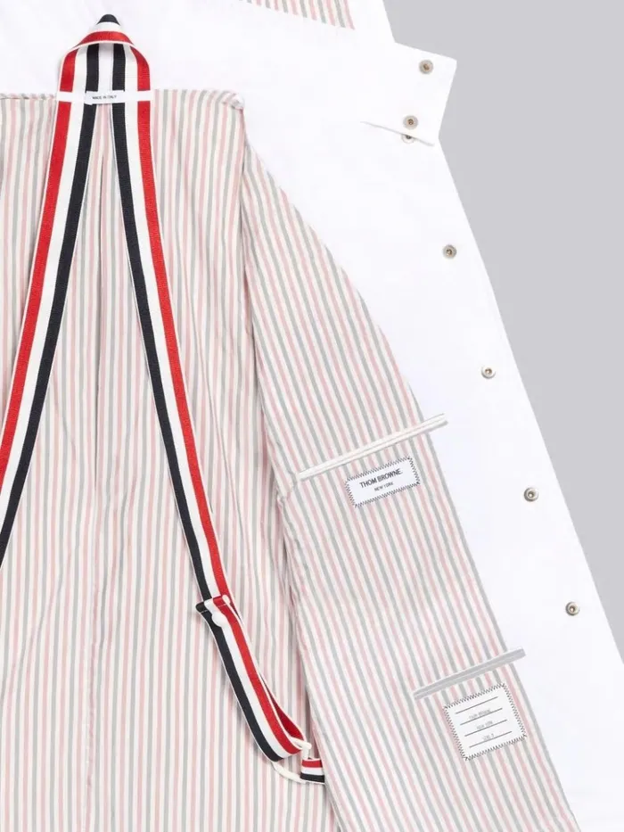 Down Filled Poly Twill Center Back Stripe Hooded Cape White Men Thom Browne Outerwear