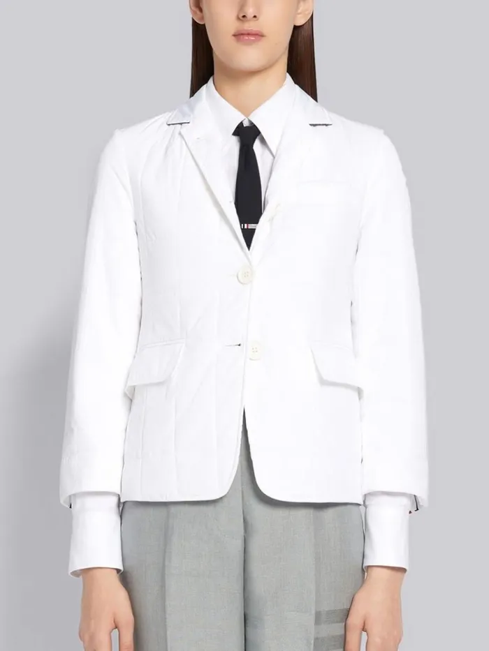 Down Filled Poly Twill Center Back Stripe Sport Coat White Women Thom Browne Outerwear Down Filled Poly Twill Center Back Stripe Sport Coat White Women Thom Browne Outerwear