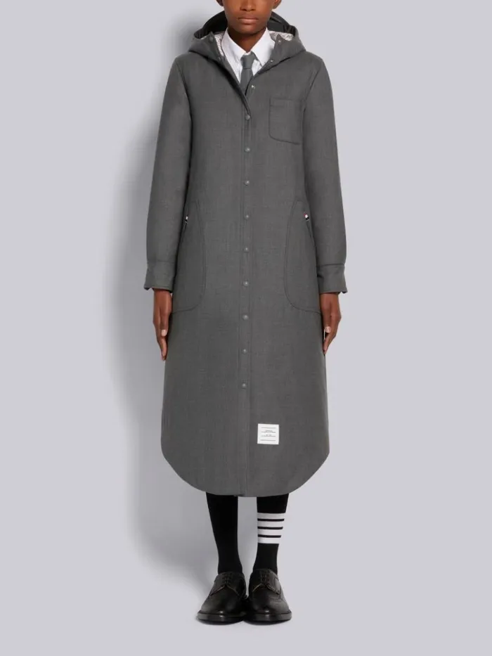 Downfilled Super 120039s Wool Twill Drawstring Midcalf Hooded Shirtdress Medium Grey Women Thom Browne Outerwear Downfilled Super 120039s Wool Twill Drawstring Midcalf Hooded Shirtdress Medium Grey Women Thom Browne Outerwear