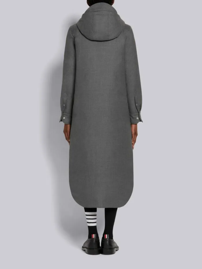 Downfilled Super 120039s Wool Twill Drawstring Midcalf Hooded Shirtdress Medium Grey Women Thom Browne Outerwear