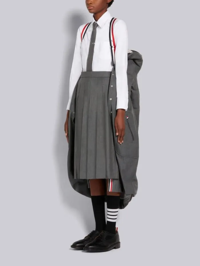 Downfilled Super 120039s Wool Twill Drawstring Midcalf Hooded Shirtdress Medium Grey Women Thom Browne Outerwear
