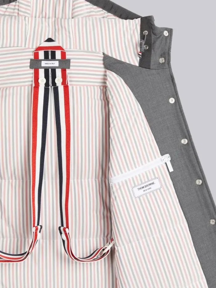 Downfilled Super 120039s Wool Twill Drawstring Midcalf Hooded Shirtdress Medium Grey Women Thom Browne Outerwear