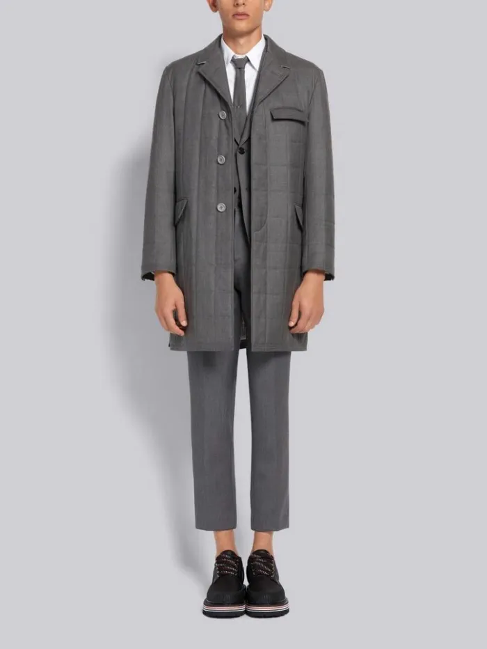 Down Filled Super 120s Twill Classic Chesterfield Overcoat Medium Grey Men Thom Browne Outerwear