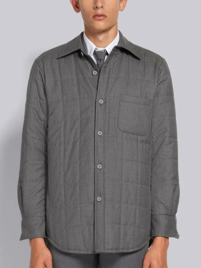 Down Filled Super 120s Twill Shirt Jacket Medium Grey Men Thom Browne Outerwear Down Filled Super 120s Twill Shirt Jacket Medium Grey Men Thom Browne Outerwear