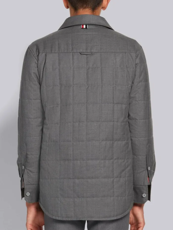 Down Filled Super 120s Twill Shirt Jacket Medium Grey Men Thom Browne Outerwear