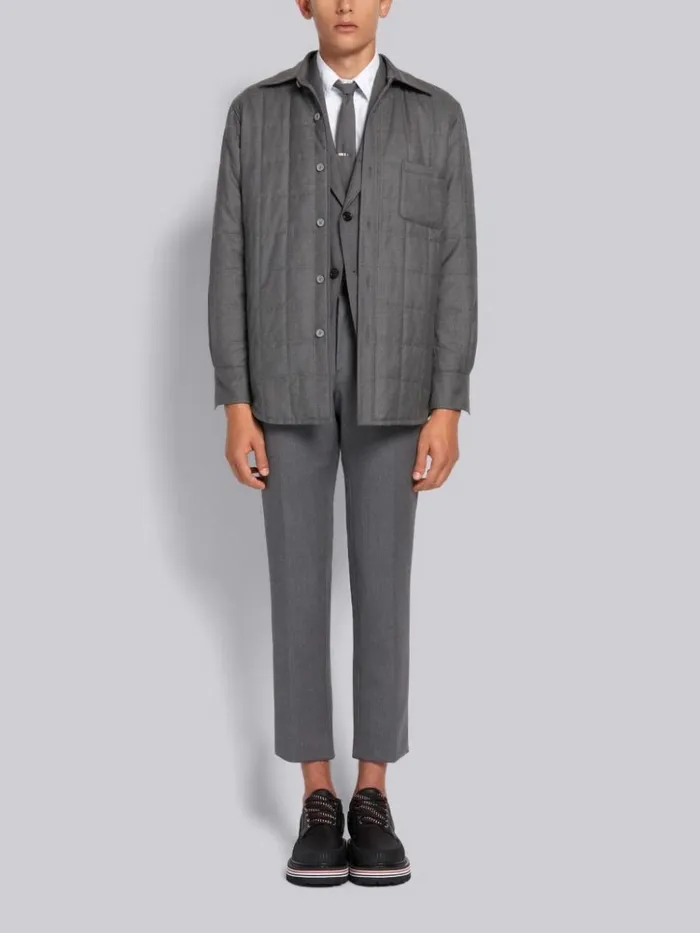Down Filled Super 120s Twill Shirt Jacket Medium Grey Men Thom Browne Outerwear