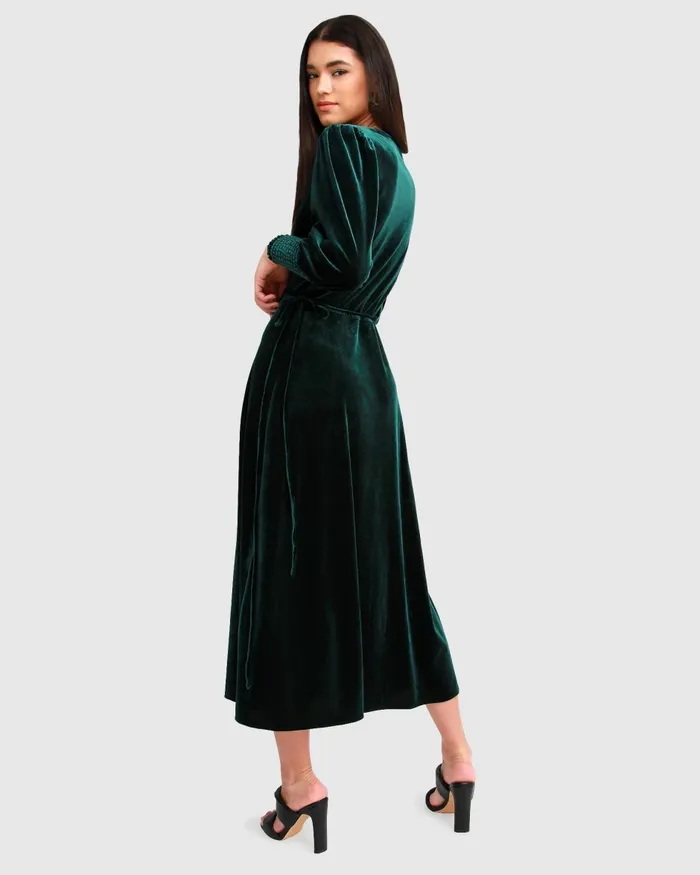 Dresses Belle and Bloom Women Current Mood Velvet Wrap Dress 8211 Dark Green