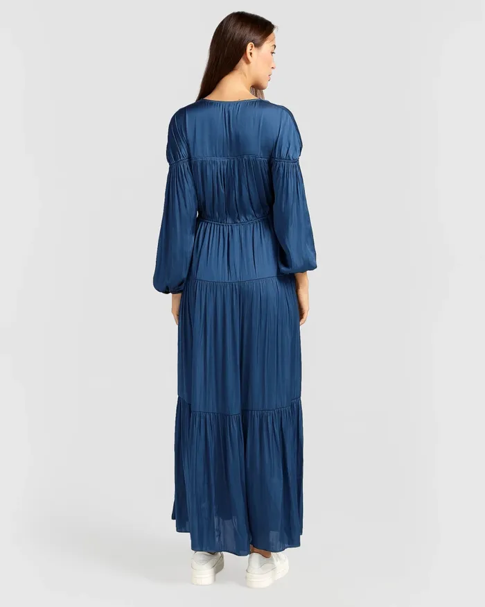 Dresses Belle and Bloom Women Window Seat Tiered Maxi Dress 8211 Blue