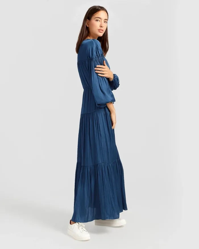 Dresses Belle and Bloom Women Window Seat Tiered Maxi Dress 8211 Blue