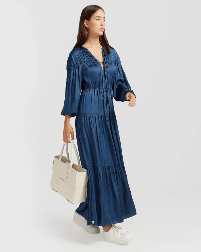 Dresses Belle and Bloom Women Window Seat Tiered Maxi Dress 8211 Blue