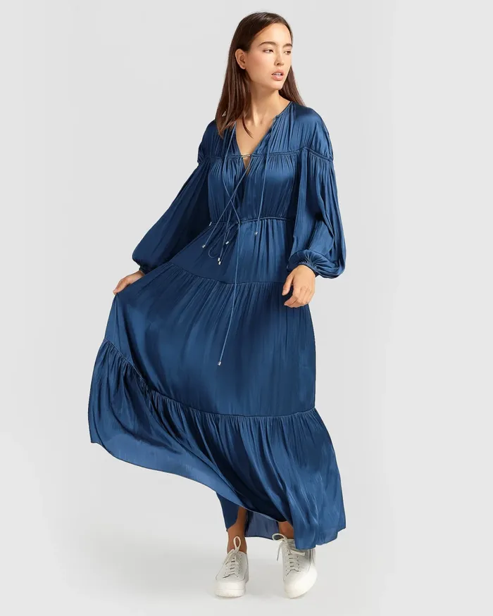 Dresses Belle and Bloom Women Window Seat Tiered Maxi Dress 8211 Blue