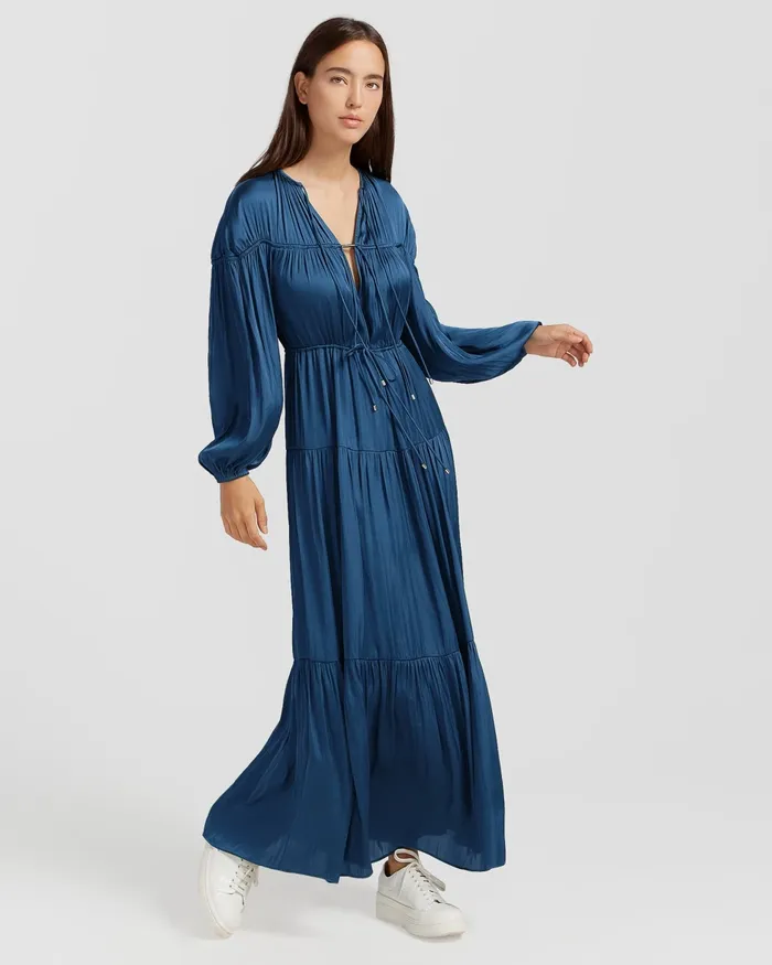 Dresses Belle and Bloom Women Window Seat Tiered Maxi Dress 8211 Blue