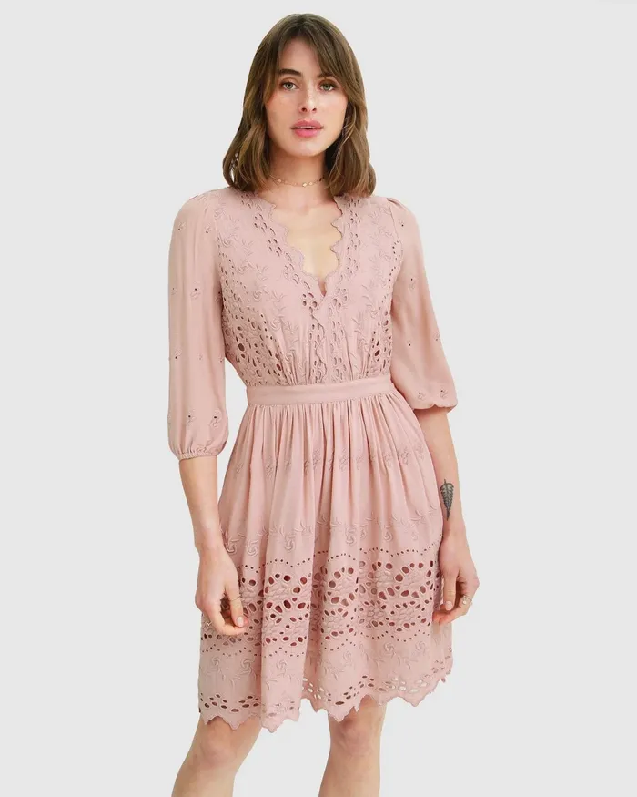 Dresses Sweet Talk Eyelet Mini Dress 8211 Dusty Rose Belle and Bloom Women