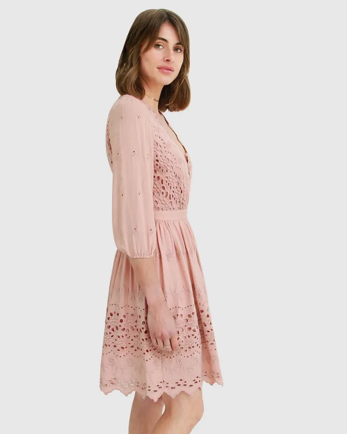 Dresses Sweet Talk Eyelet Mini Dress 8211 Dusty Rose Belle and Bloom Women