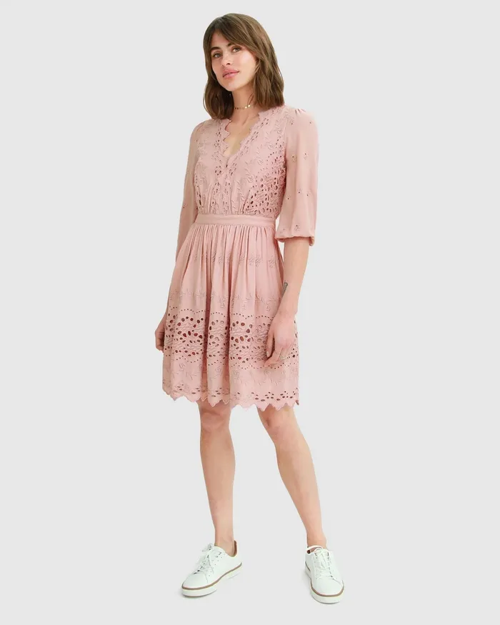 Dresses Sweet Talk Eyelet Mini Dress 8211 Dusty Rose Belle and Bloom Women