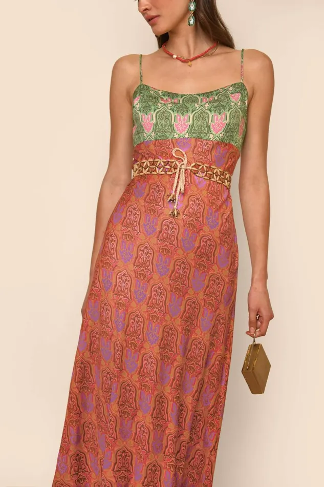 Dulcia Woodblock Cinnamon Mix Women RIXO Dresses Dulcia Woodblock Cinnamon Mix Women RIXO Dresses