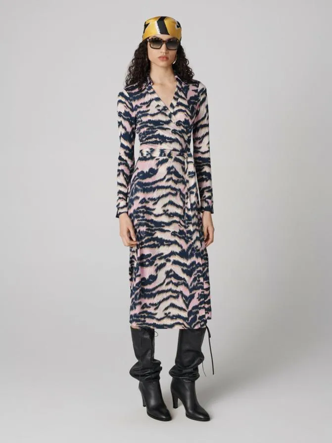 DVF Dresses Abigail Silk Jersey Midi Wrap Dress Palace Tiger Pink 8211 Women