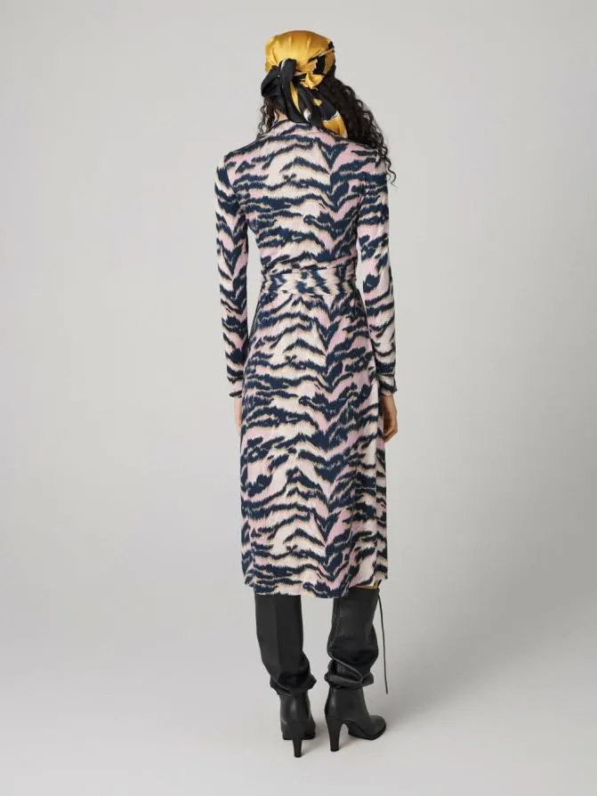 DVF Dresses Abigail Silk Jersey Midi Wrap Dress Palace Tiger Pink 8211 Women