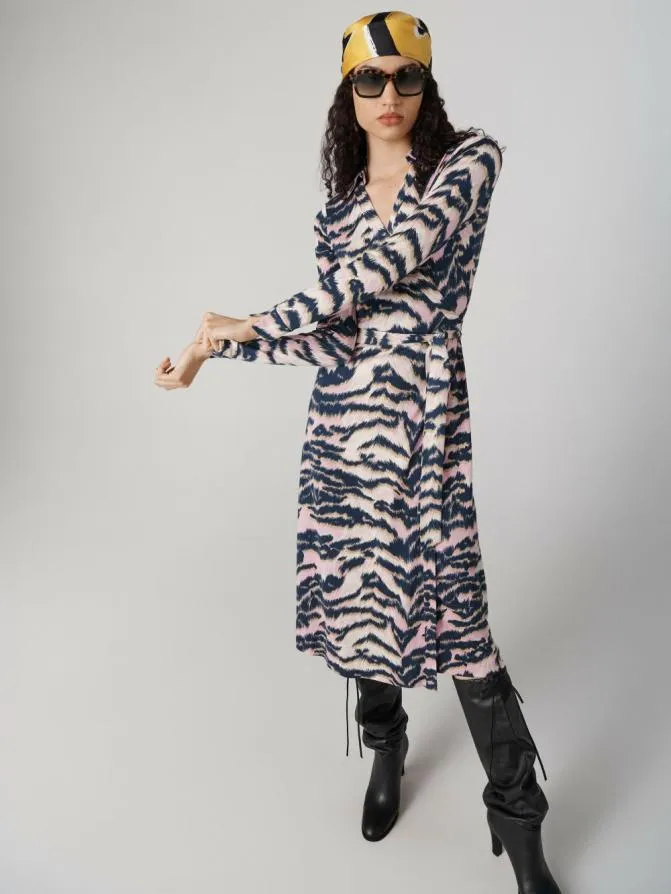 DVF Dresses Abigail Silk Jersey Midi Wrap Dress Palace Tiger Pink 8211 Women