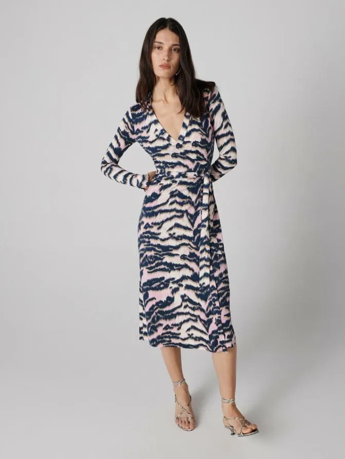 DVF Dresses Abigail Silk Jersey Midi Wrap Dress Palace Tiger Pink 8211 Women