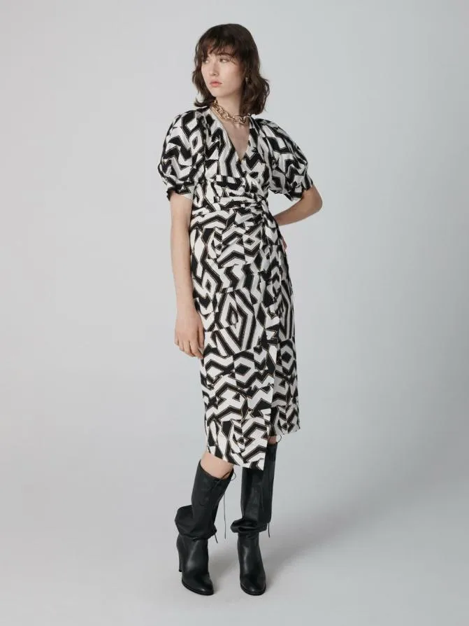DVF Dresses Arina Dress Giant Troy Maze Black And White 8211 Women
