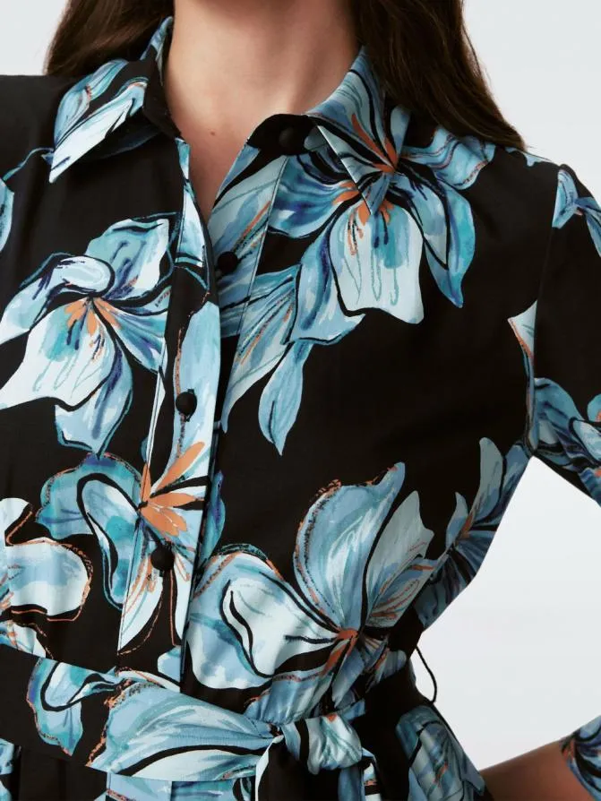 DVF Dresses Blaine Cotton Poplin Dress Huge Opera Floral Black 8211 Women