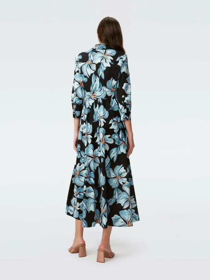 DVF Dresses Blaine Cotton Poplin Dress Huge Opera Floral Black 8211 Women