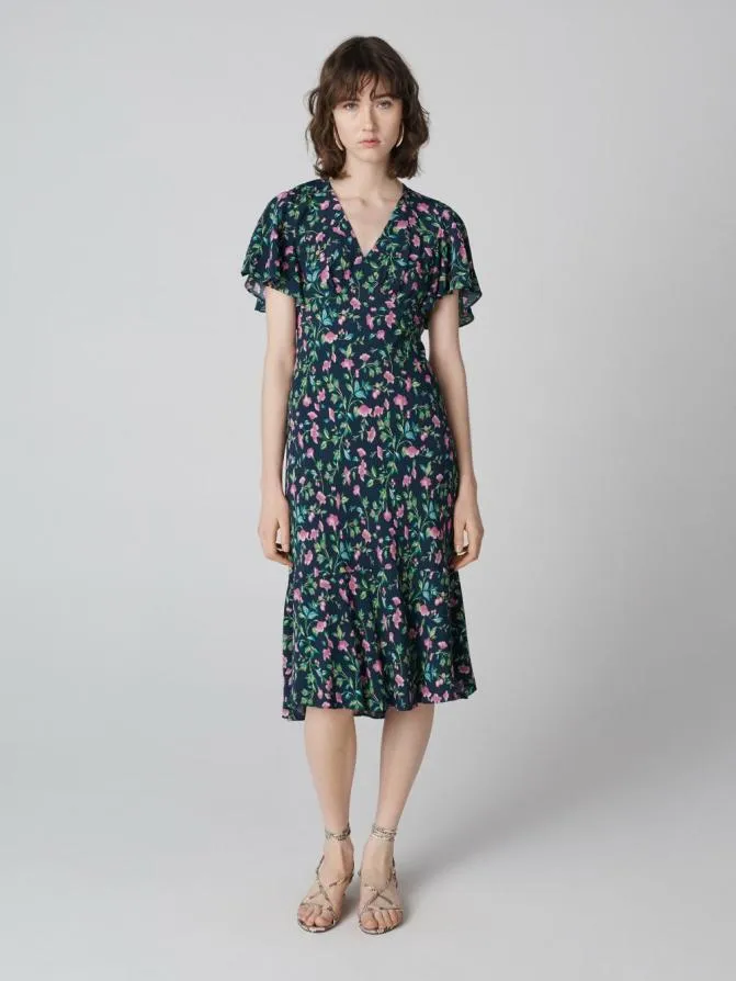 DVF Dresses Cecelia Dress Tiny Healing Plants Perfect Navy 8211 Women