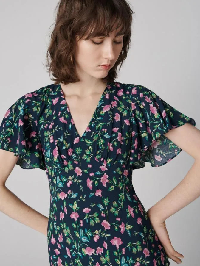 DVF Dresses Cecelia Dress Tiny Healing Plants Perfect Navy 8211 Women
