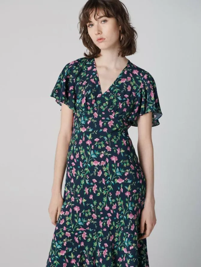 DVF Dresses Cecelia Dress Tiny Healing Plants Perfect Navy 8211 Women