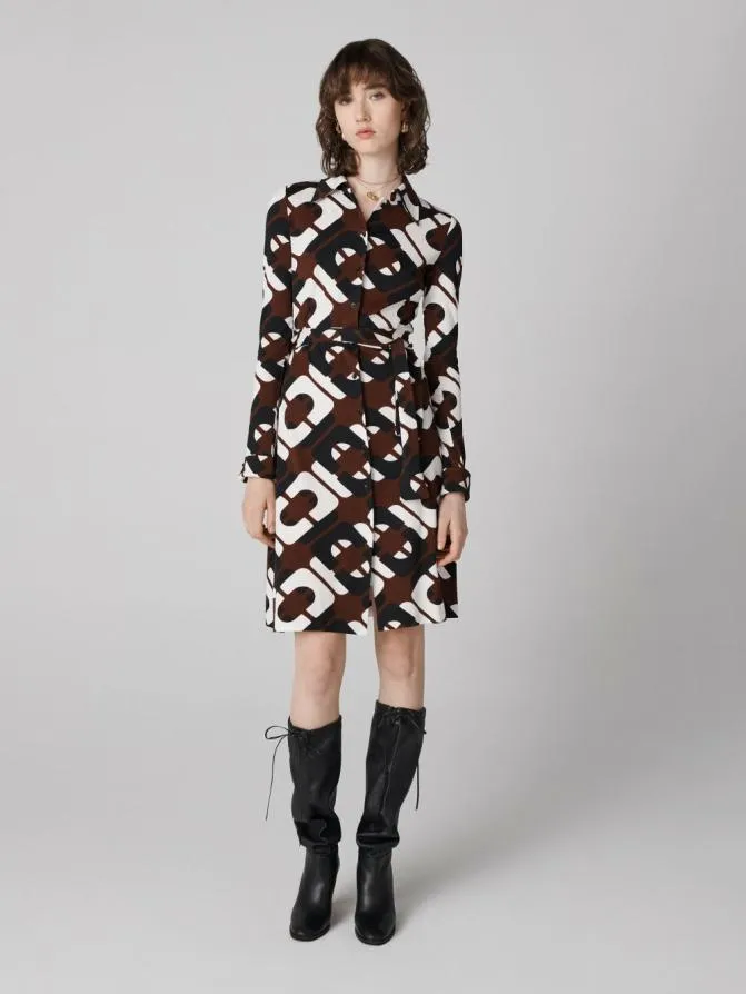 DVF Dresses Diane Shirt Dress Giant Cane Link Brown 8211 Women