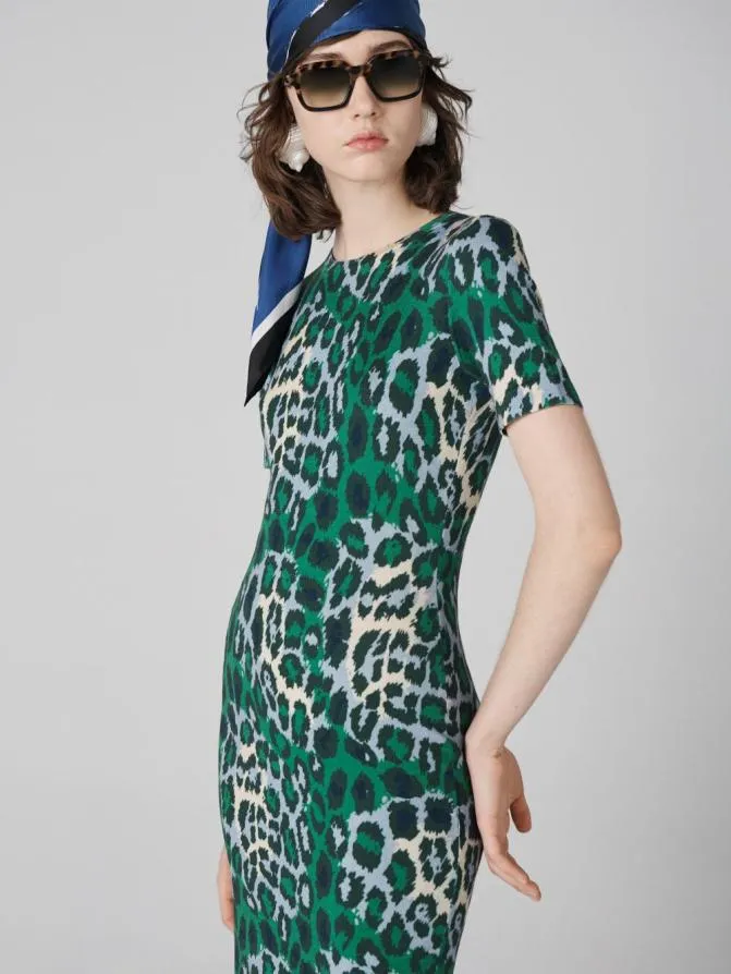 DVF Dresses Florence Short Sleeve Dress Giant Jungle Cat Printed 8211 Women