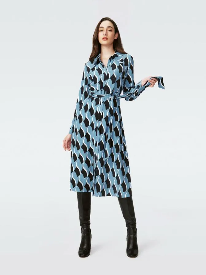 DVF Dresses Gizelle Jacquard Dress Bird Weave Balanchine Blue 8211 Women