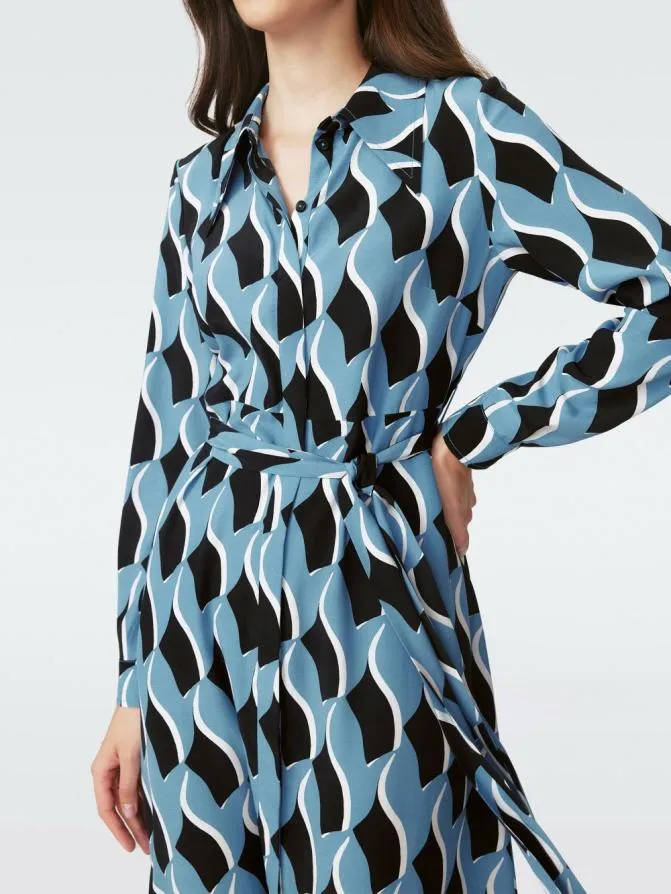DVF Dresses Gizelle Jacquard Dress Bird Weave Balanchine Blue 8211 Women