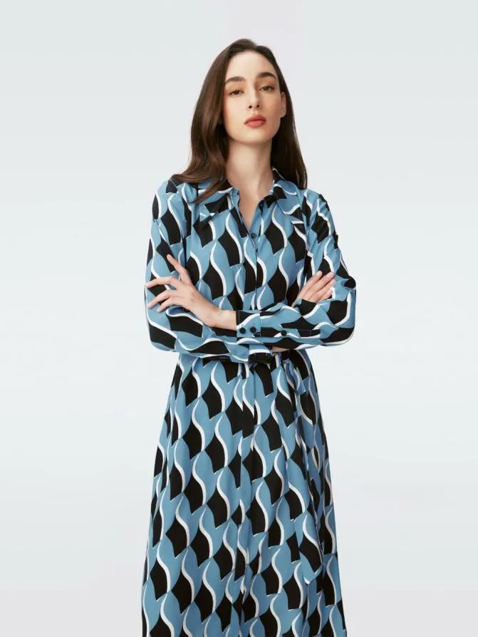 DVF Dresses Gizelle Jacquard Dress Bird Weave Balanchine Blue 8211 Women