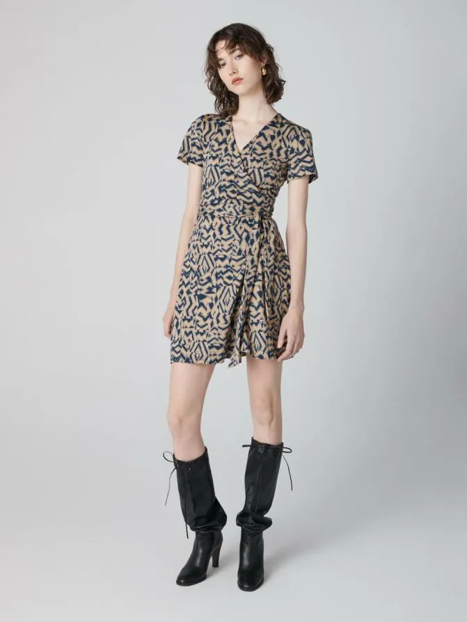 DVF Dresses Julian Short Sleeve Wrap Dress Tiny Troy Maze Beige 8211 Women