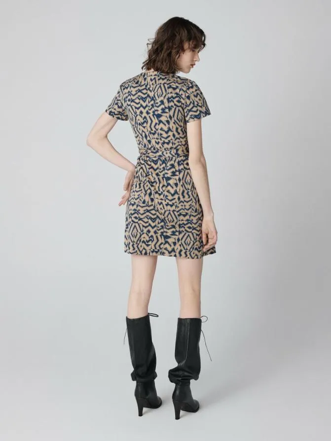 DVF Dresses Julian Short Sleeve Wrap Dress Tiny Troy Maze Beige 8211 Women