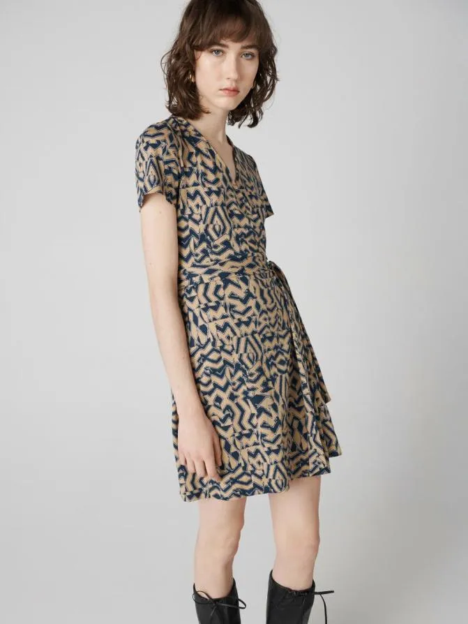 DVF Dresses Julian Short Sleeve Wrap Dress Tiny Troy Maze Beige 8211 Women