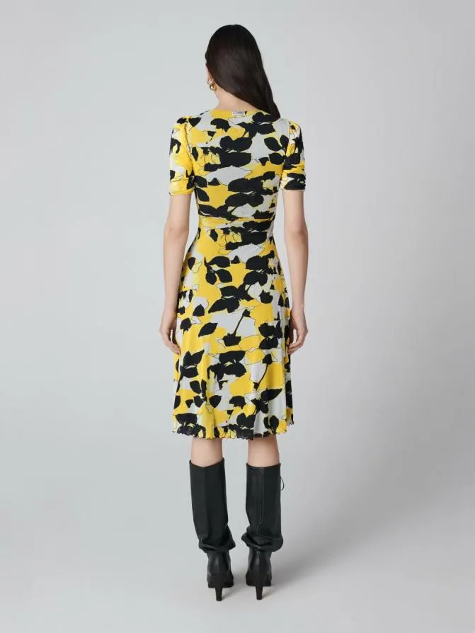 DVF Dresses Koren Reversible Mesh Dress Tiny Paper Sun Yellow And Egon039s Floral Yellow 8211 Women