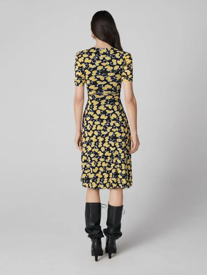 DVF Dresses Koren Reversible Mesh Dress Tiny Paper Sun Yellow And Egon039s Floral Yellow 8211 Women