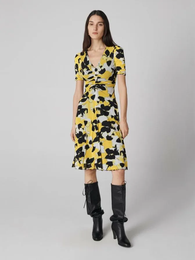 DVF Dresses Koren Reversible Mesh Dress Tiny Paper Sun Yellow And Egon039s Floral Yellow 8211 Women