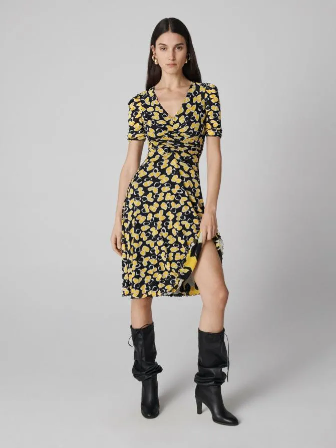 DVF Dresses Koren Reversible Mesh Dress Tiny Paper Sun Yellow And Egon039s Floral Yellow 8211 Women